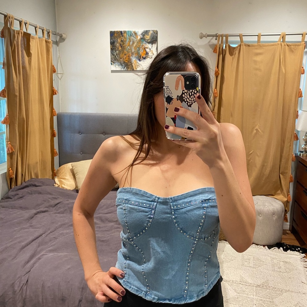 Custom bedazzled denim corset